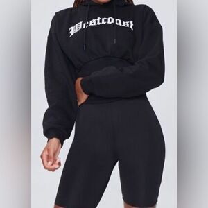 Forever 21 Embroidered "Westcoast" Corset Bottom Hoodie NWT Black Small